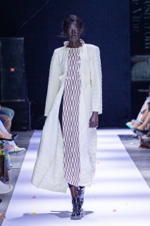 Quilted Coat with Geometric Patterned Inlay