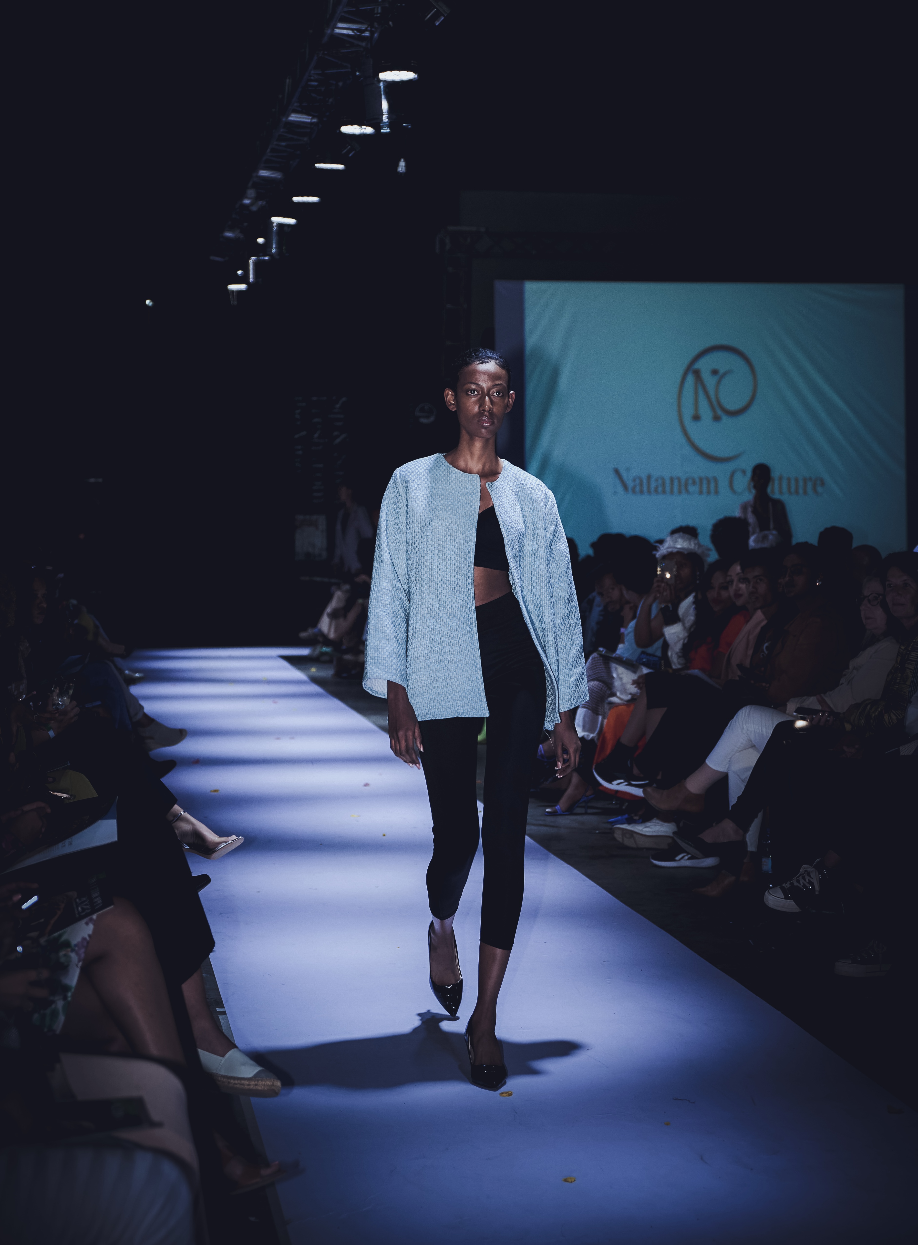 Textured Light Blue Three-Quarter Sleeve Jacket