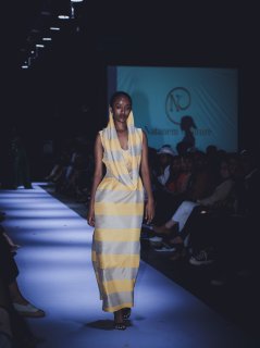 Striped Midi Dress with Draped Neckline