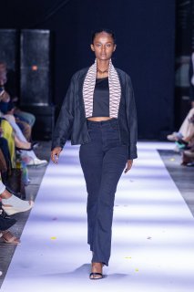 Cropped Jacket and Patterned Ascot Ensemble