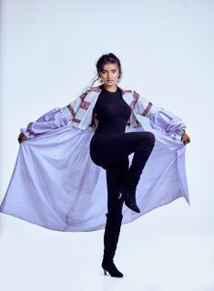 Women's Cropped Jacket and Long Skirt Ensemble