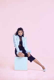 Women's Cropped Jacket with Structured Shoulders