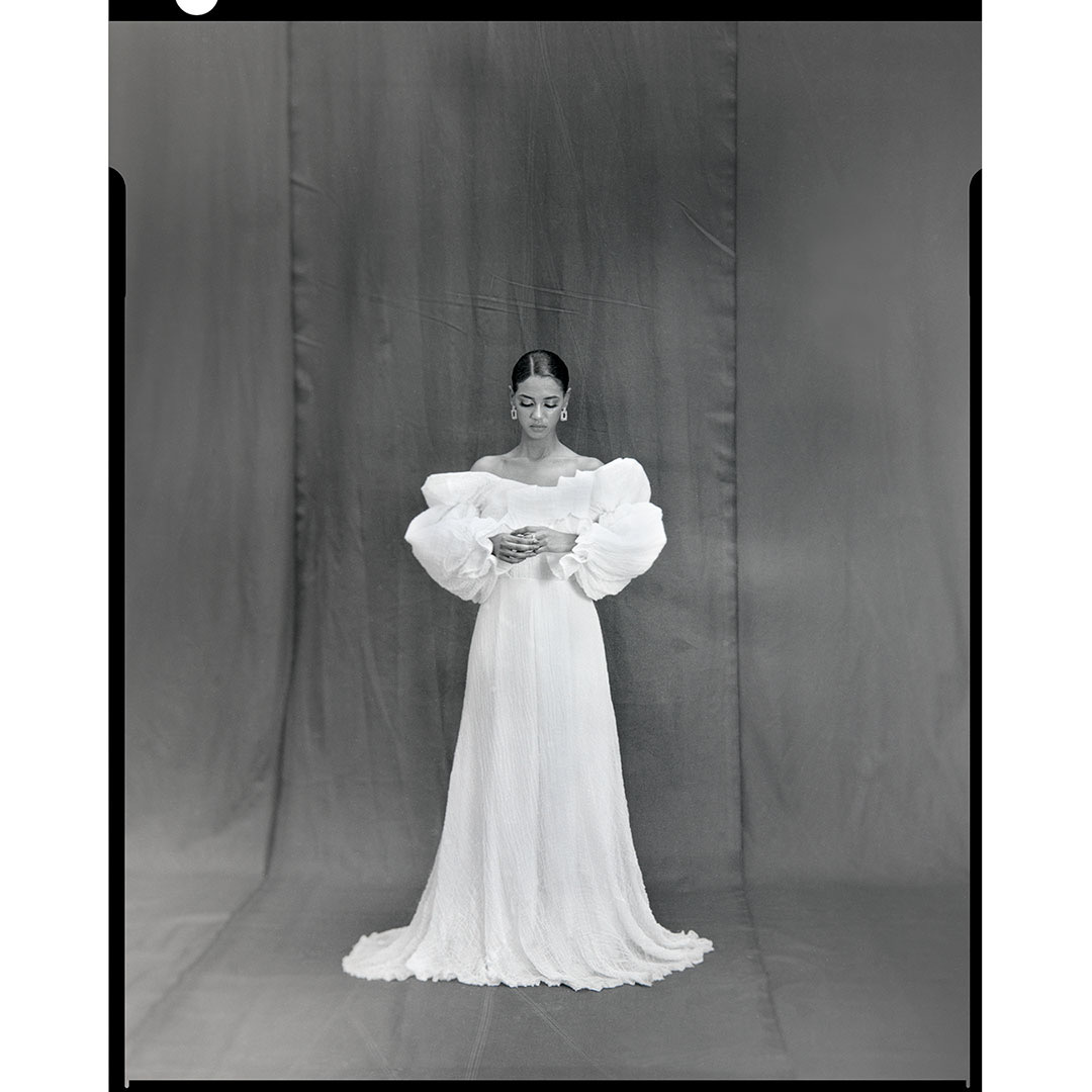 Voluminous Sleeve Wedding Gown