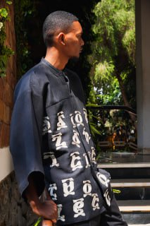 Men's Wide-Sleeve Top with Ge'ez Script Pattern