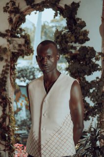 Men's Cream Vest with Diamond Texture