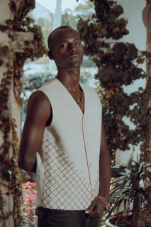 Men's Cream Vest with Diamond Texture