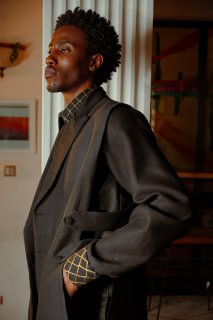 Men's Black Coat with Patterned Cuffs