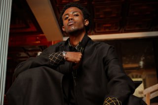 Men's Black Robe/Coat with Embroidered Cuffs
