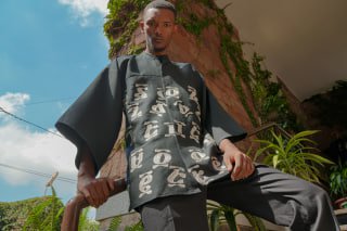 Men's Wide-Sleeve Top with Ge'ez Script Pattern